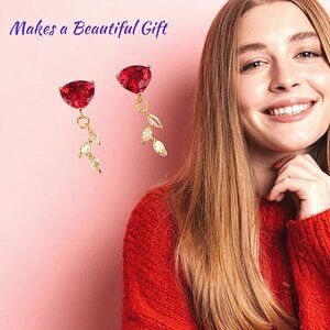 Ruby CZ Drop Earrings with CZ Diamond Leaf Danglers